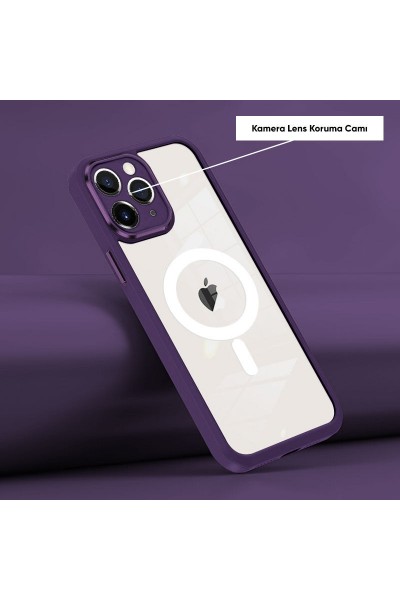 Apple - iPhone 11 Pro Max Zebana Guard Silikon Kılıf (Kablosuz Şarj Destekli) - Derin Mor