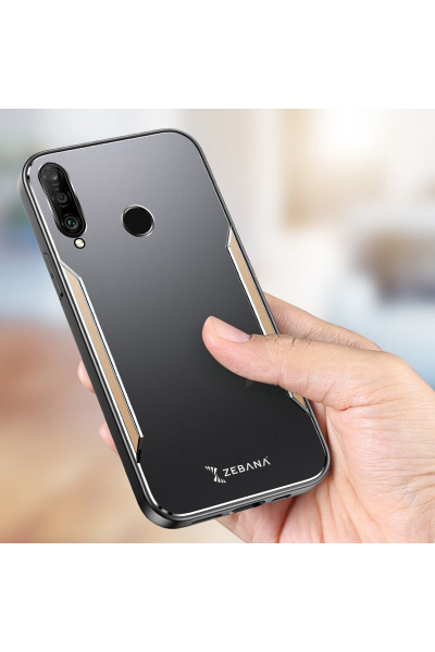 حافظة هواوي P30 Lite Zebana Metal Mitras بحواف من السيليكون باللون الذهبي