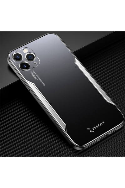 Apple - iPhone 11 Pro Max Zebana Metal Mitras Kılıf (Silikon Kenar) - Mavi