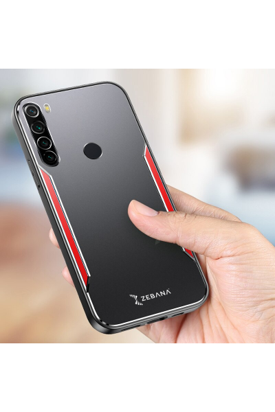 حافظة هاتف Xiaomi Redmi Note 8 Zebana Metal Mitras بحافة من السيليكون باللون الأحمر