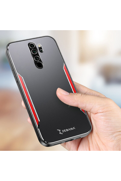 حافظة هاتف Xiaomi Redmi Note 8 Pro Zebana Metal Mitras بحافة من السيليكون باللون الأحمر