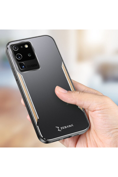 حافظة هاتف Samsung Galaxy S20 Ultra Zebana Metal Mitras بحافة من السيليكون باللون الذهبي