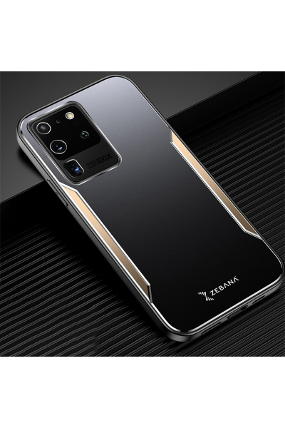 حافظة هاتف Samsung Galaxy S20 Ultra Zebana Metal Mitras بحافة من السيليكون باللون الذهبي