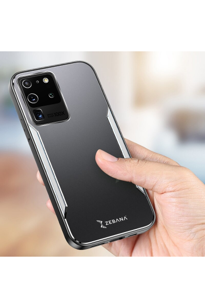 حافظة هاتف Samsung Galaxy S20 Ultra Zebana Metal Mitras بحواف من السيليكون باللون الرمادي