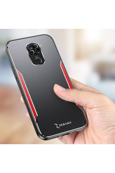 حافظة هاتف Xiaomi Redmi Note 9 Zebana Metal Mitras بحافة من السيليكون باللون الأحمر