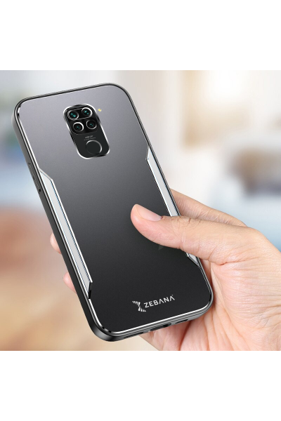 حافظة هاتف Xiaomi Redmi Note 9 Zebana Metal Mitras بحواف من السيليكون باللون الرمادي