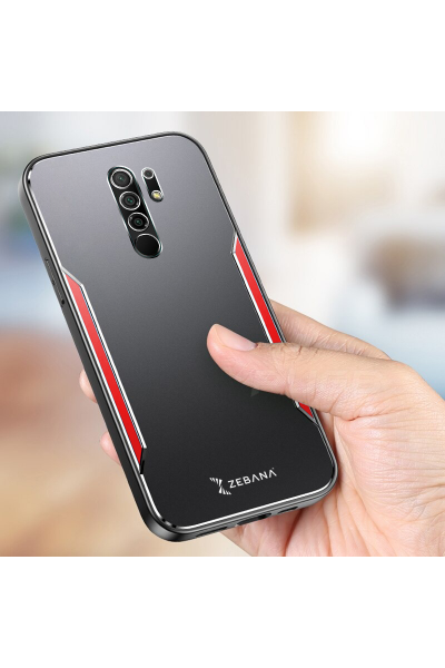 حافظة هاتف Xiaomi Redmi 9 Zebana Metal Mitras بحافة من السيليكون باللون الأحمر