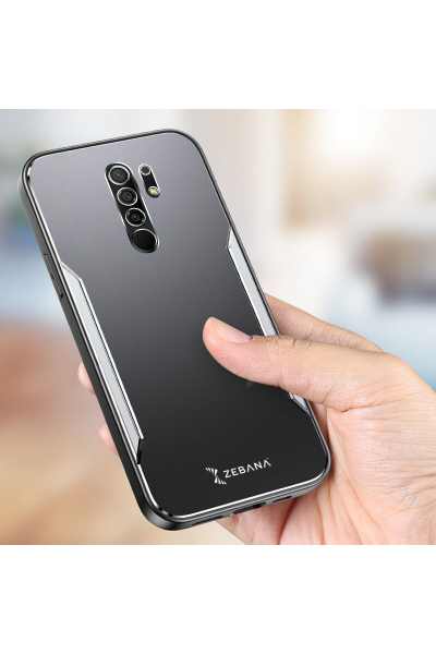 حافظة هاتف Xiaomi Redmi 9 Zebana Metal Mitras بحواف من السيليكون باللون الرمادي