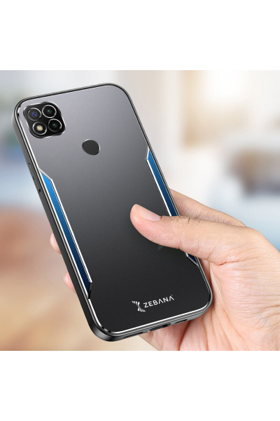 حافظة هاتف Xiaomi Redmi 9C Zebana Metal Mitras بحافة من السيليكون باللون الأزرق