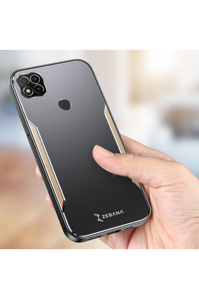 حافظة هاتف Xiaomi Redmi 9C Zebana Metal Mitras بحواف من السيليكون باللون الذهبي