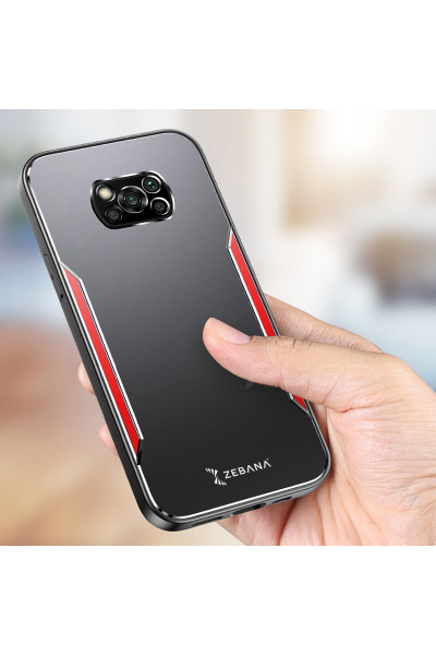 حافظة هاتف Xiaomi Poco X3 Zebana Metal Mitras بحافة من السيليكون باللون الأحمر