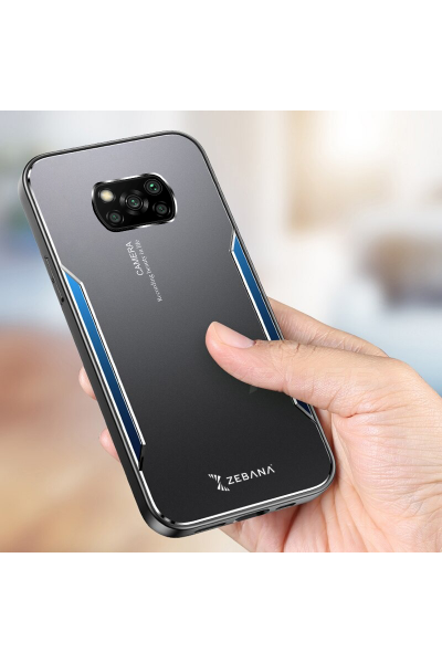 حافظة هاتف Xiaomi Poco X3 Pro Zebana Metal Mitras بحافة من السيليكون باللون الأزرق