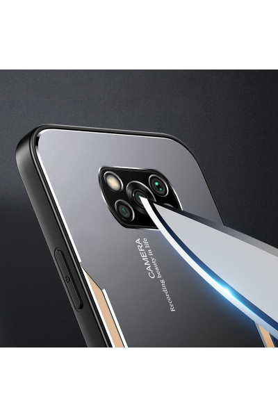 حافظة هاتف Xiaomi Poco X3 Pro Zebana Metal Mitras بحافة من السيليكون باللون الذهبي