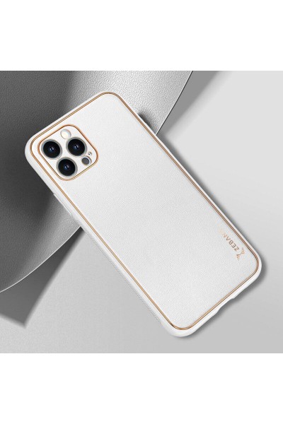 Apple - iPhone 12 Pro Zebana Gold Design Deri Kılıf - Beyaz