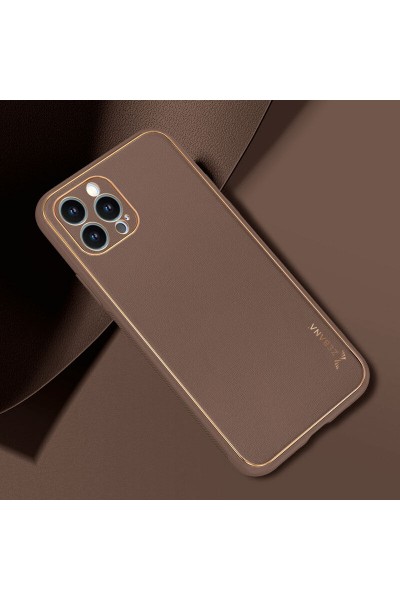 Apple - iPhone 12 Pro Zebana Gold Design Deri Kılıf - Kahverengi