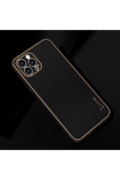 Apple - iPhone 12 Pro Max Zebana Gold Design Deri Kılıf - Siyah