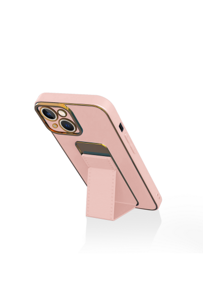 Apple - iPhone 14 Zebana Royal Standlı Silikon Kılıf (Mıknatıslı) - Rose Gold