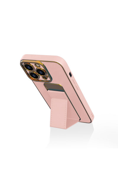 Apple - iPhone 14 Pro Zebana Royal Standlı Silikon Kılıf (Mıknatıslı) - Rose Gold