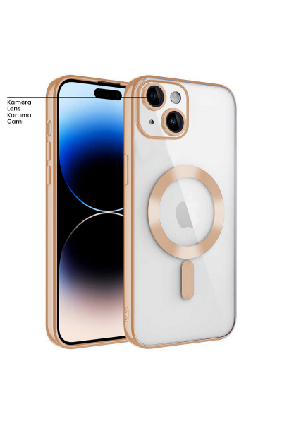 Apple - iPhone 14 Zebana Glint Silikon Kılıf (Kablosuz Şarj Destekli) - Gold