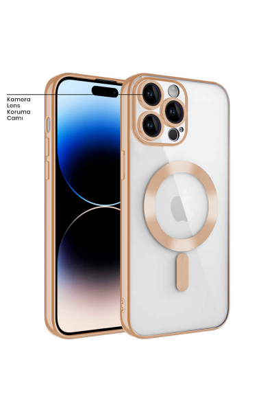 Apple - iPhone 14 Pro Zebana Glint Silikon Kılıf (Kablosuz Şarj Destekli) - Gold