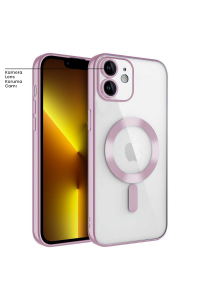 Apple - iPhone 11 Zebana Glint Silikon Kılıf (Kablosuz Şarj Destekli) - Rose Gold