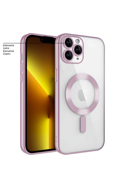 Apple - iPhone 11 Pro Zebana Glint Silikon Kılıf (Kablosuz Şarj Destekli) - Rose Gold