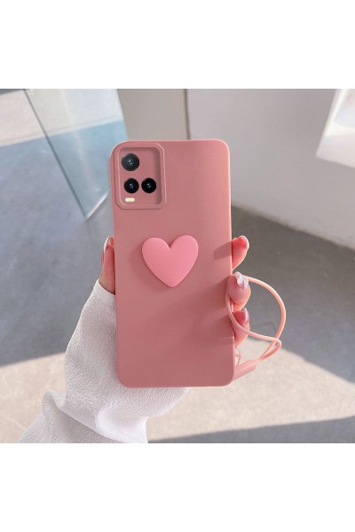 Vivo - Y21s Zebana Kalpli Love Silikon Kılıf - Rose Gold