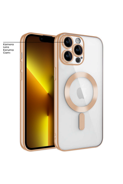 Apple - iPhone 12 Pro Zebana Glint Silikon Kılıf (Kablosuz Şarj Destekli) - Gold