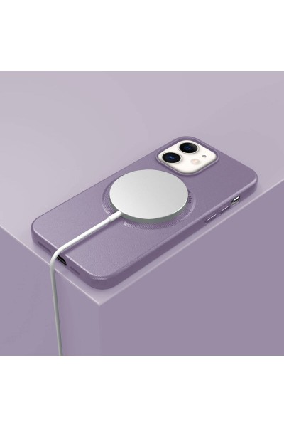 Apple - iPhone 11 Zebana Kablosuz Şarj Destekli Özellikli Lansman Deri Kılıf - Lila