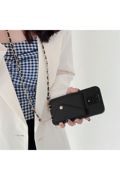 Xiaomi - Redmi Note 9S Zebana Boyun Askılı Deri Kılıf - Siyah