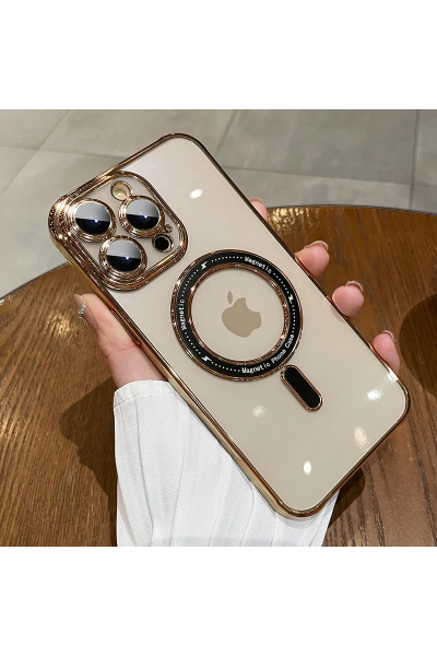 Apple - iPhone 14 Pro Manyetik Kablosuz Şarj Destekli Mona Silikon Kılıf - Gold