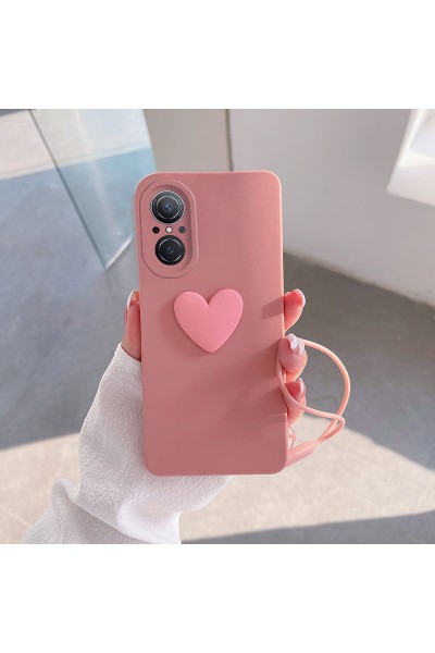 Huawei - Nova 9 SE Zebana Kalpli Love Silikon Kılıf - Pembe