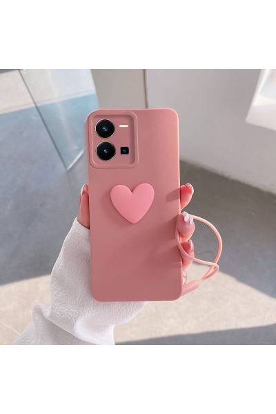 Vivo - Y35 Zebana Kalpli Love Silikon Kılıf - Rose Gold