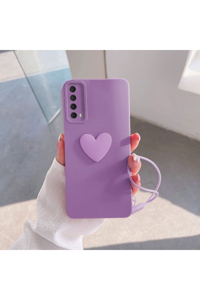 Huawei - P Smart 2021 Zebana Kalpli Love Silikon Kılıf - Lila