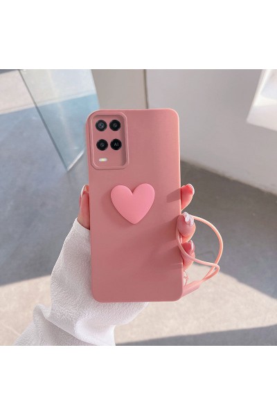 Oppo - A54 Zebana Kalpli Love Silikon Kılıf - Pembe