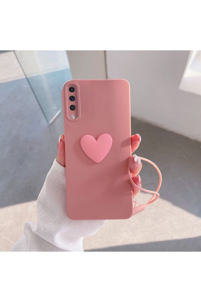 Samsung - Galaxy A50 Zebana Kalpli Love Silikon Kılıf - Rose Gold