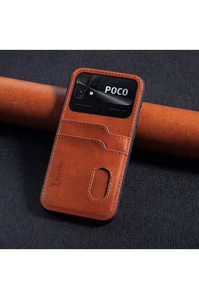 Xiaomi - Poco C40 Zebana Kartlıklı Lüx Deri Kılıf - Siyah