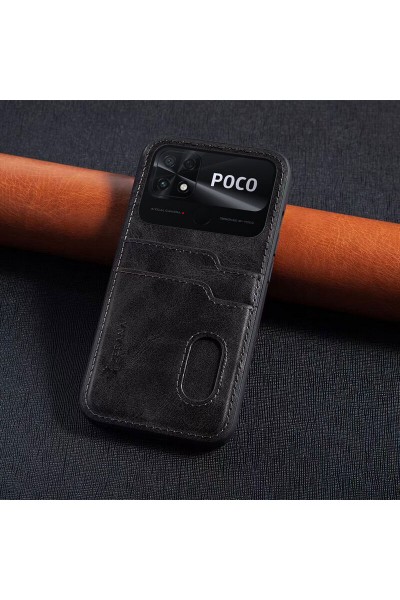 Xiaomi - Poco C40 Zebana Kartlıklı Lüx Deri Kılıf - Siyah