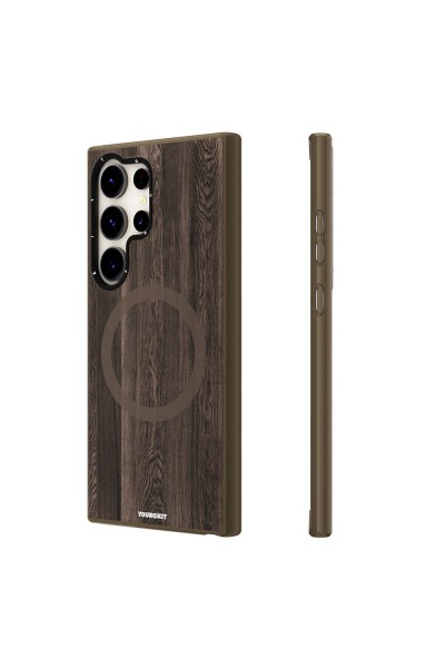 حافظة لهاتف Galaxy S24 Ultra مع ميزة الشحن Magsafe، وغطاء من سلسلة Youngkit Wood Forest المقاوم للأصفر