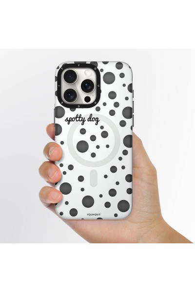 Apple iPhone 13 Pro Kılıf Magsafe Şarj Özellikli Polka Dot Desenli Youngkit Spots Serisi Kapak