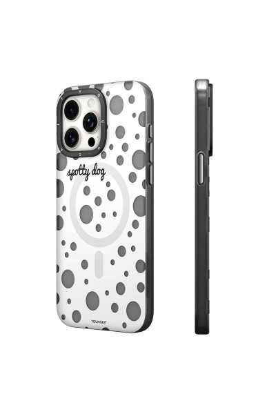 Apple iPhone 13 Pro Kılıf Magsafe Şarj Özellikli Polka Dot Desenli Youngkit Spots Serisi Kapak