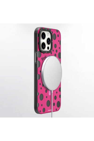 Apple iPhone 13 Pro Max Kılıf Magsafe Şarj Özellikli Polka Dot Desenli Youngkit Spots Serisi Kapak
