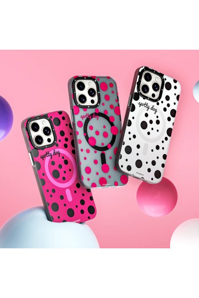 Apple iPhone 15 Pro Kılıf Magsafe Şarj Özellikli Polka Dot Desenli Youngkit Spots Serisi Kapak