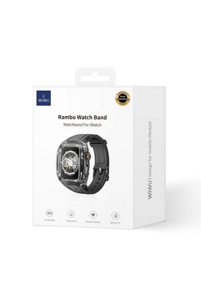 Apple Watch 7 45mm Wiwu Wi-WB013 Rambo Series 2in1 حزام مطاطي مع غطاء حماية شفاف من البولي كربونات