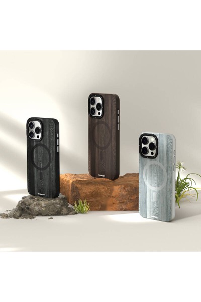 Apple iPhone 14 Pro Kılıf Magsafe Şarj Özellikli Sararmaya Dayanıklı Youngkit Wood Forest Serisi Kapak