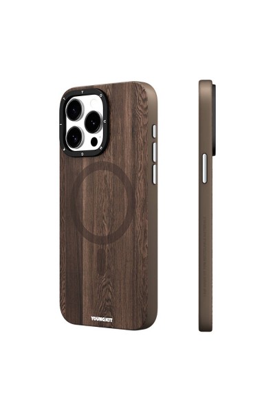 Apple iPhone 14 Pro Kılıf Magsafe Şarj Özellikli Sararmaya Dayanıklı Youngkit Wood Forest Serisi Kapak