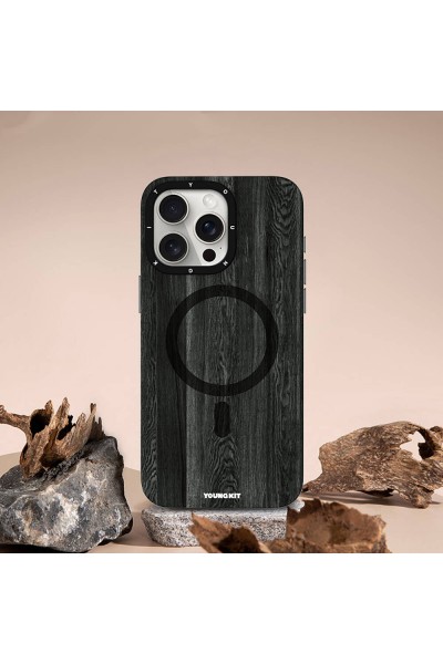 Apple iPhone 14 Pro Max Kılıf Magsafe Şarj Özellikli Sararmaya Dayanıklı Youngkit Wood Forest Serisi Kapak