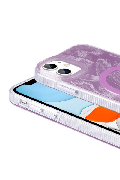 Apple iPhone 11 Kılıf Magsafe Şarj Özellikli Fırça Boya Desenli Zore Palet Kapak