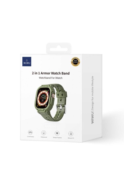 Apple Watch 44mm Wiwu Wi-WB014 Armor Series 2in1 حافظة صلبة لجهاز الكمبيوتر وسوار سيليكون