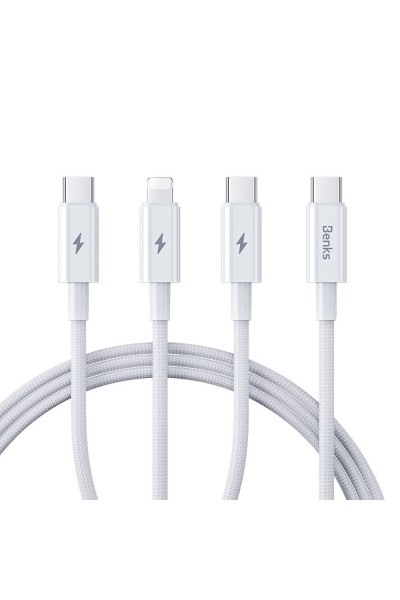 Benks D46 Type-C إلى Type-C & Type-C & Lightning PD3.0 كابل شحن وبيانات مجدول 100 وات 1.2 متر Benks D46 Type-C إلى Type-C & Type-C & Lightning PD3.0 كابل شحن وبيانات مجدول 100 وات 1.2 متر